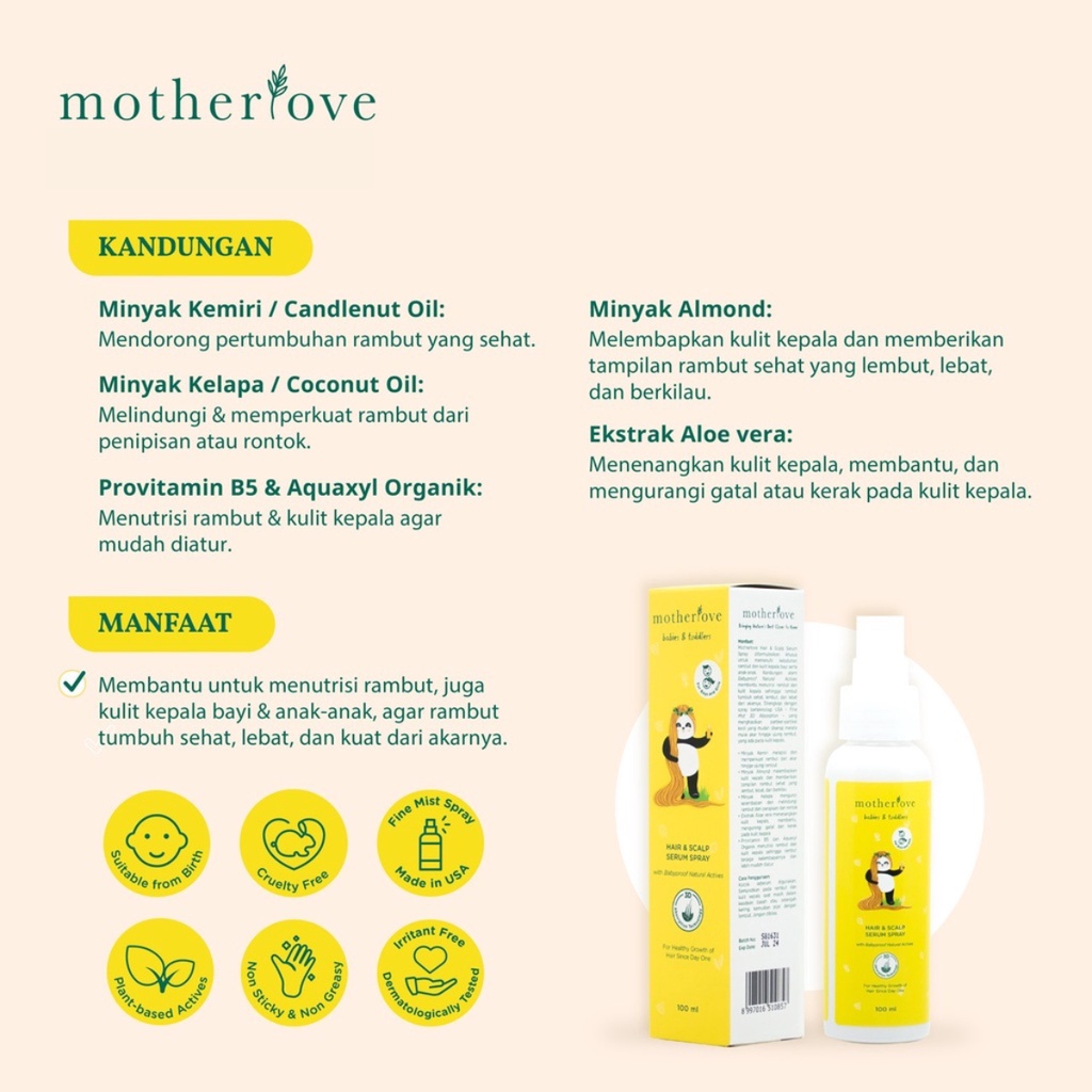 [PROMO] Motherlove Hair and Scalp Serum Spray Serum Rambut dan Kulit Kepala Bayi 100ml