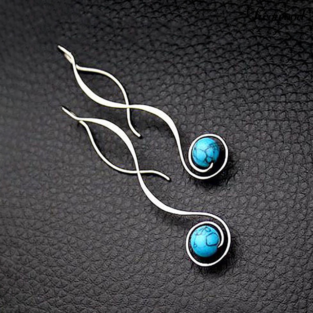 Twowood 1 Pair Exquisite Dangle Earrings Faux Turquoise Fall Resistant Elegant Long Style Hanging Earrings for Gifts