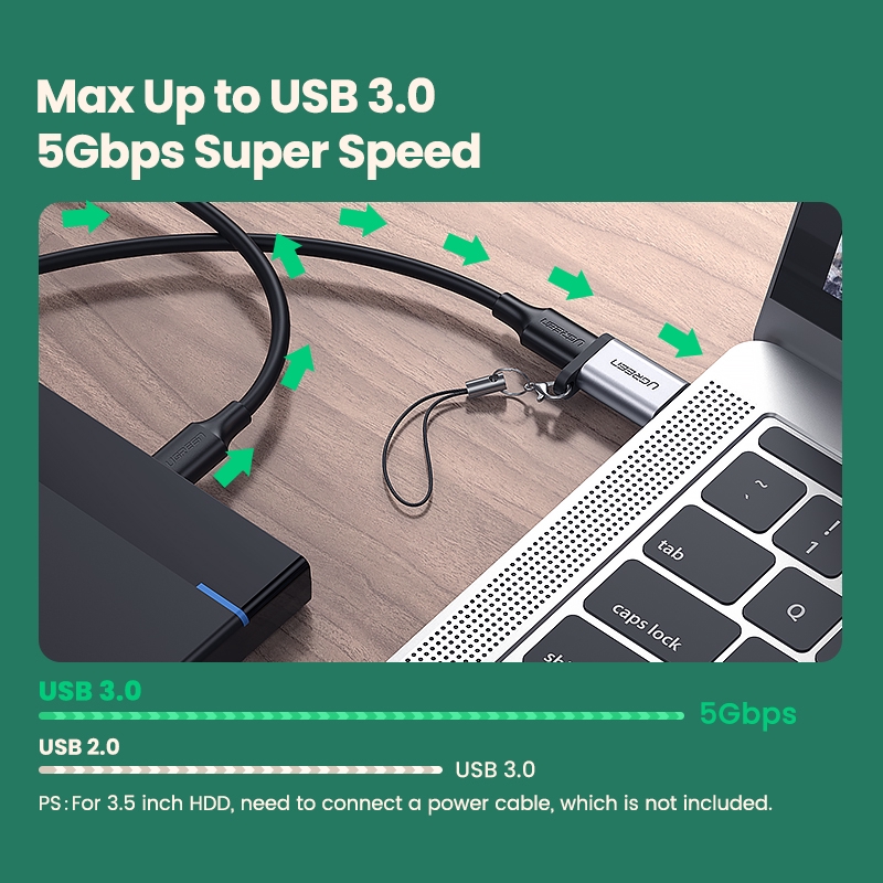 【Stok Produk di Indonesia】Ugreen Adapter USB 3.0 2.0 Male Ke USB 3.1 Tipe C Female Untuk Laptop / Samsung / Xiaomi 10