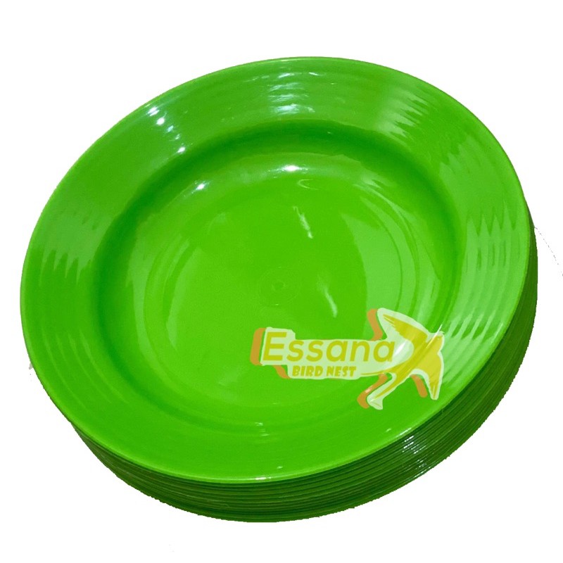 Gelas Minum Plastik _Piring Makan Bulat Plastik _Mangkok Makan Bulat Bakso Plastik_Sendok Makan Plastik_Terlaris Termurah Berkualitas ( 1pcs ) claris-Piring makan hijau