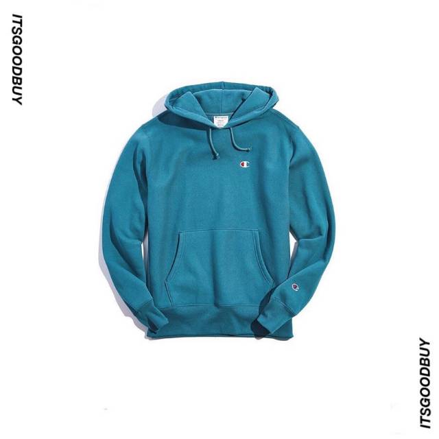 Champion X Urban Outfitters Reverse Weave Small C Logo Embroidered Hoodie Sweatshirt Bleach Blue