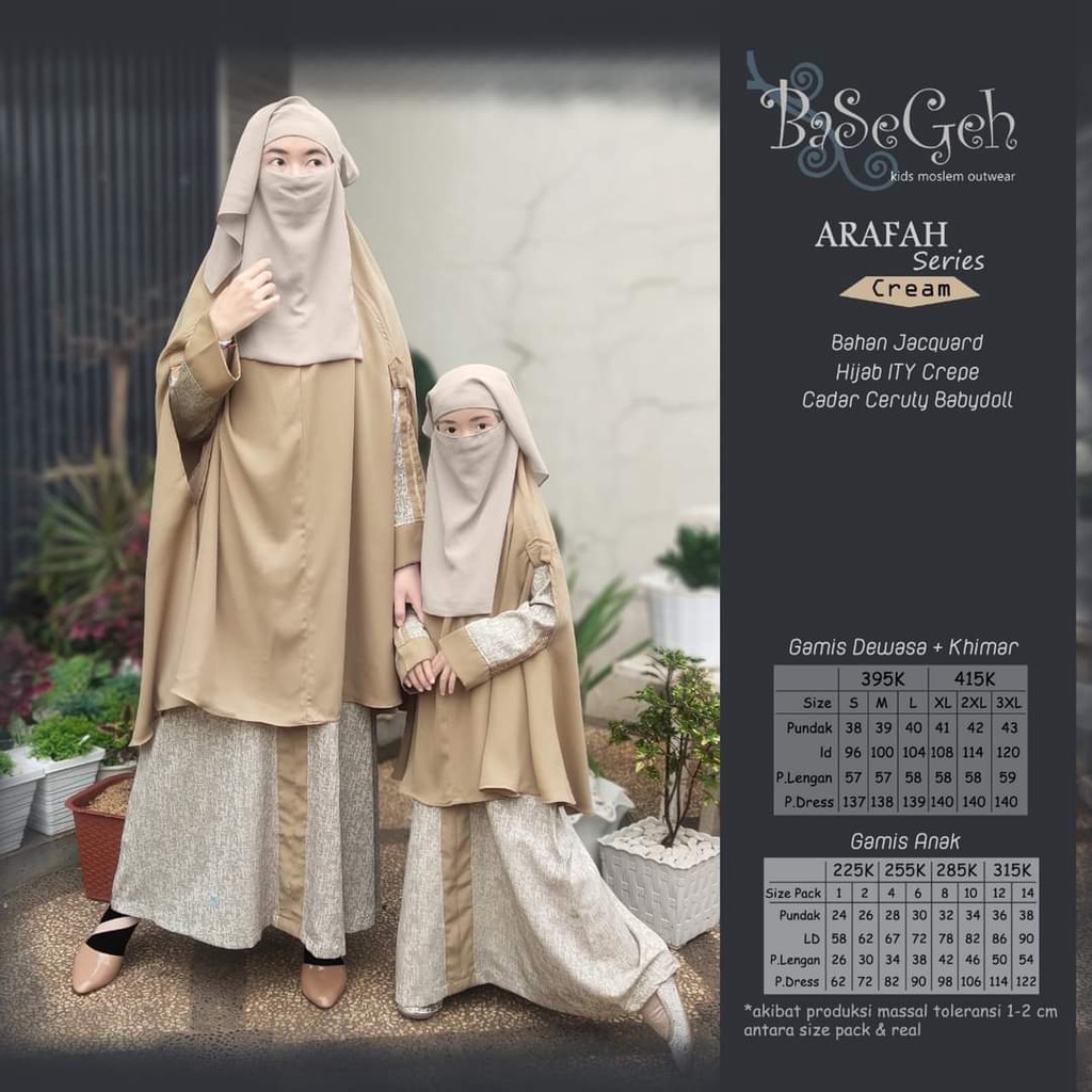 AR 06 Baju Muslim Gamis Couple Ibu Anak set Cadar Basegeh Arafah Cream