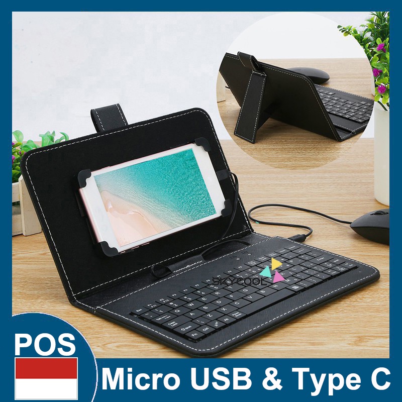 Android Phone Keyboard Dan Mouse Set Portabel Type-C/Micro-Usb Kabel Keyboard Mouse Kit Stand Telepon Dengan Kulit Cove Dengan Type-C/Micro-Usb Converter Untuk Ponsel Kantor Rumah Belajar Online Bermain Game (Telepon OTG)