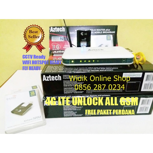 Paket Wifi Router Aztech HW550 & Modem LTE 4G Sierra 320u Speed Kenceng