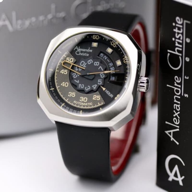 jam tangan pria alexander cristie automatic kulit ac3032 silver hitam