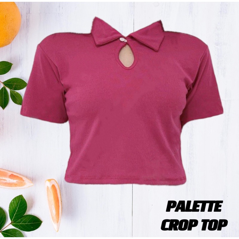 PALETTE Crop Top Kerah Kancing RIB - Kaos Wanita (LD 90, P 40)