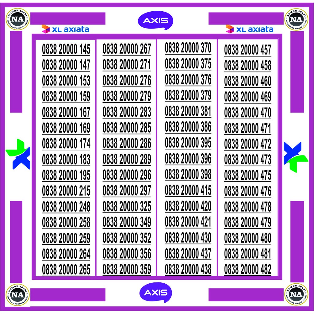 nomorcantik kartu perdana axis 4G 0838 60000 xx h100
