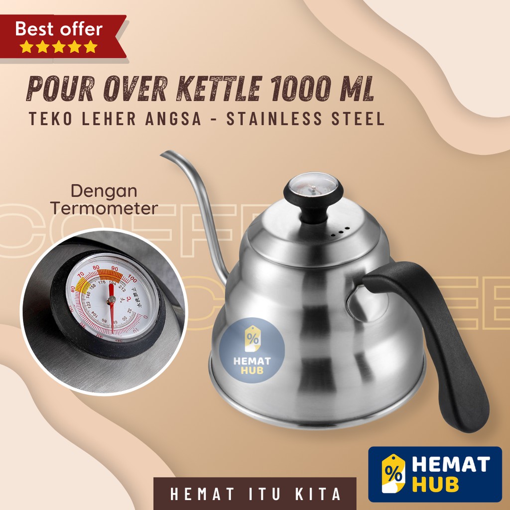 Jual Teko Leher Angsa Termometer Ceret Kopi Stainless Steel Gooseneck Kettle Thermometer V60 1045