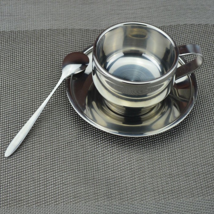 Satu Set Paket Gelas Sendok Piring Kopi Stainless Steel 201 Praktis