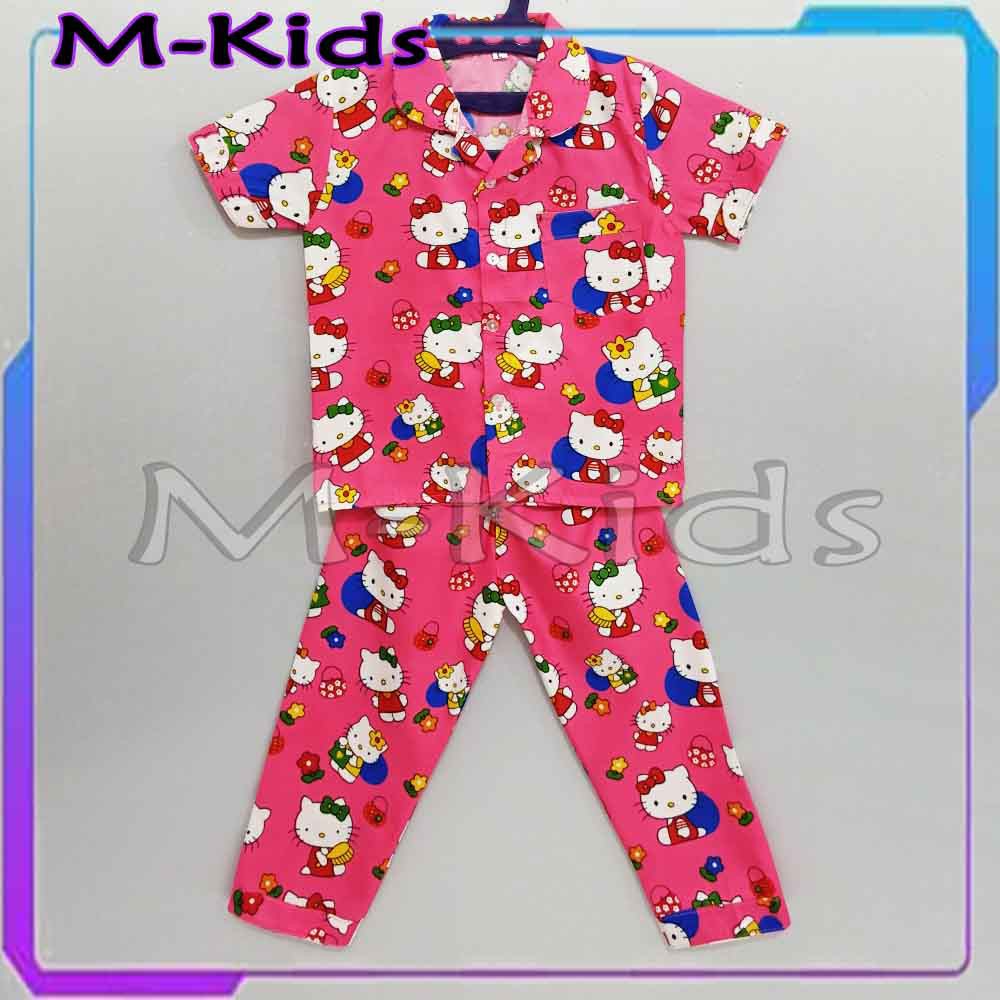 MKids88 - Baju Setelan Katun Piyama Anak Gambar Mickey Doraemon Hello Kitty