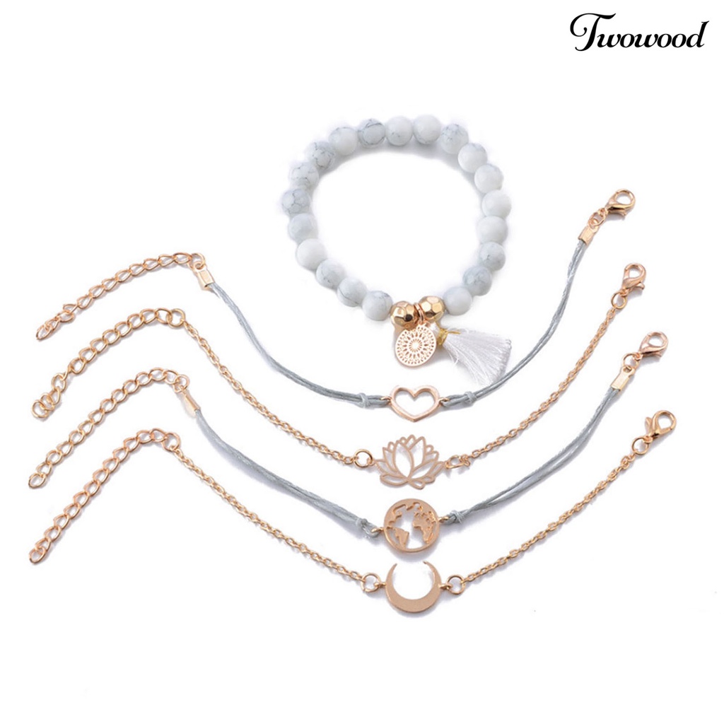 5pcs Gelang Gaya Bohemian Adjustable Stackable Untuk Wanita