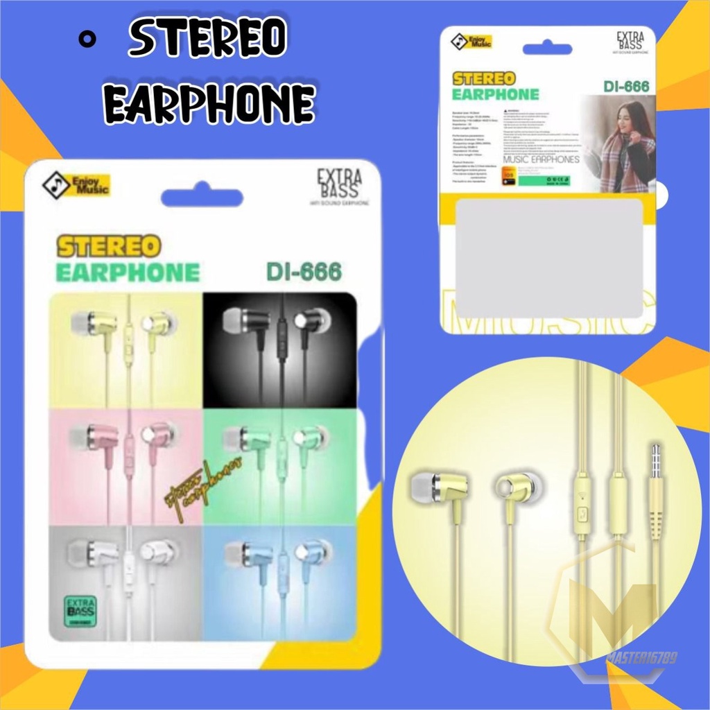 Earphone Headset Hf headsfree macaron piston super BASS DI666 for oppo Samsung vivo xiaomi Infinix realme MA3033