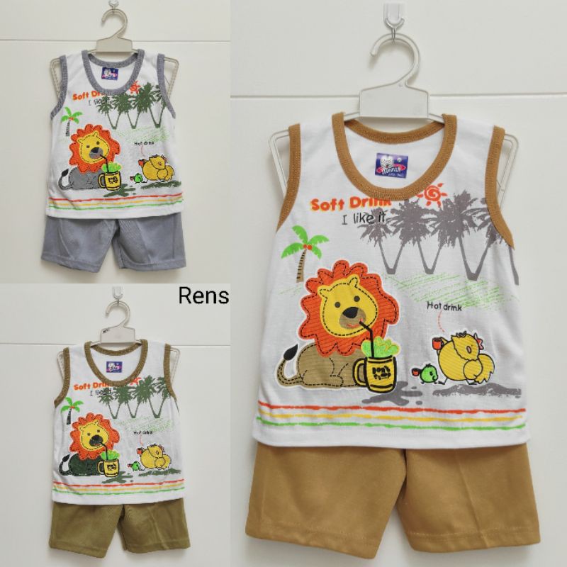 Setelan singlet celana pendek bayi motif zebra / gajah Makayla