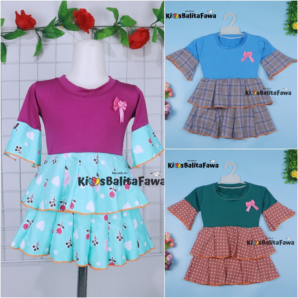 Dress Syifa uk 1-2 Tahun / Baju Anak Perempuan Dres Lengan Panjang Murah Gaun Pesta Pakaian Grosir