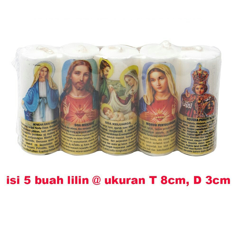 Lilin Altar/Lilin Rohani Putih Bergambar (1Pack 5Pcs)