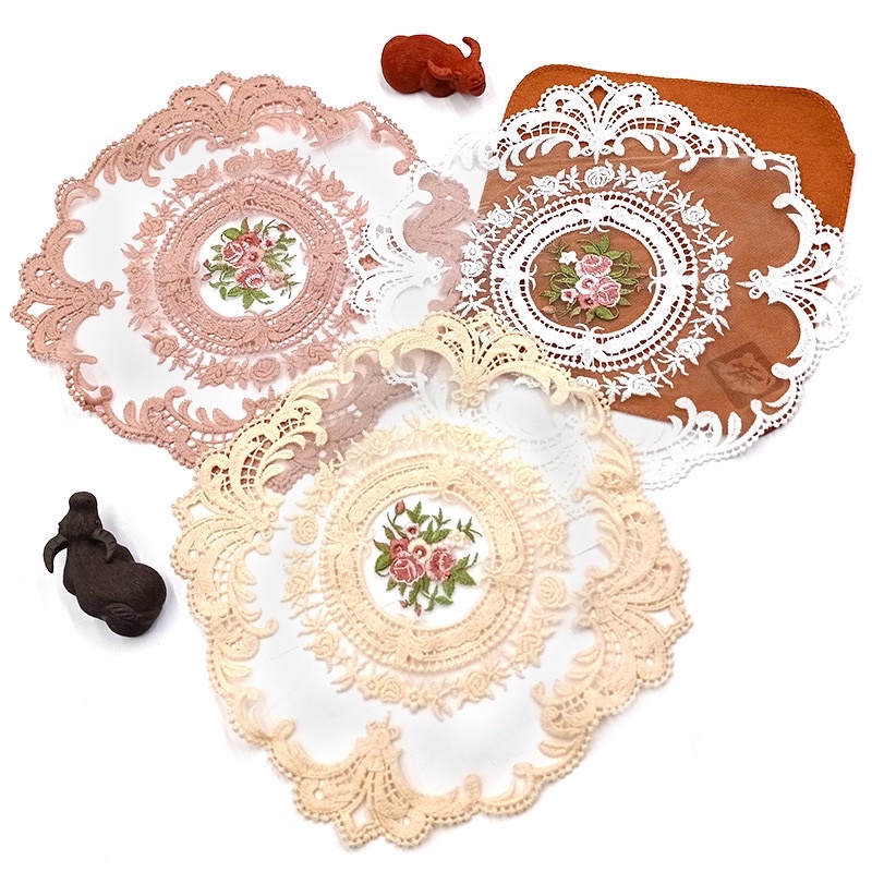 table mat taplak meja makan bordir renda gaya retro lace placemat