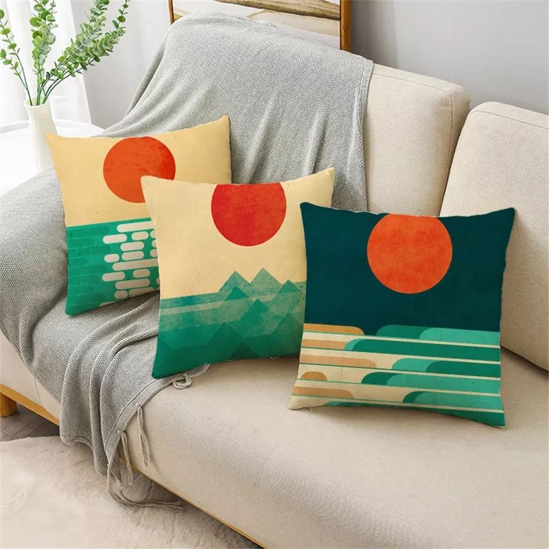 SARUNG Bantal Sofa Print 45x45 cm Linen Motif Pemandangan Nordic Scandinavian Grabandgift