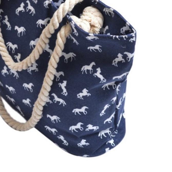 Tote bag kanvas risleting wanita- Tas tenteng laptop modis motif stallion horse kuda kokoh dan luas 