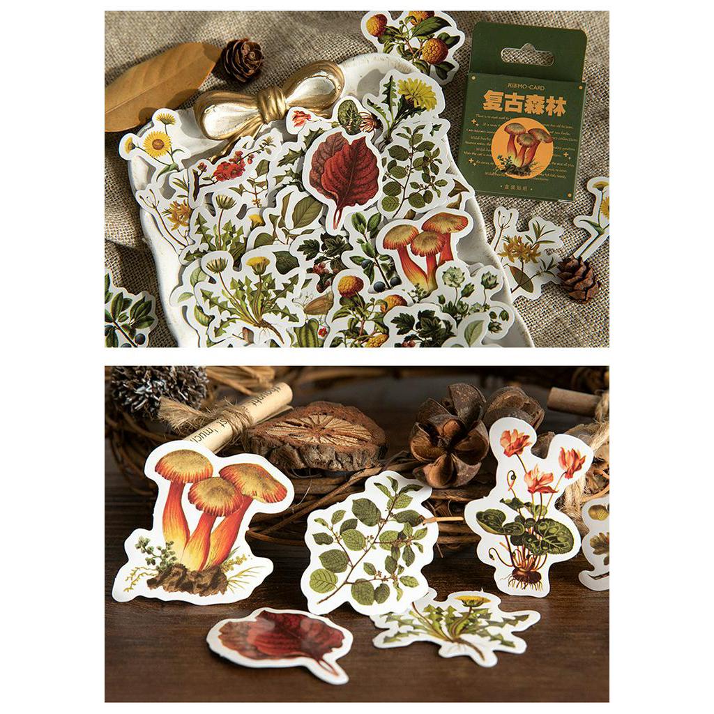 46pcs/set Stiker Motif Tanaman Hutan Vintage Warna-Warni Untuk Dekorasi Tanggal Diy