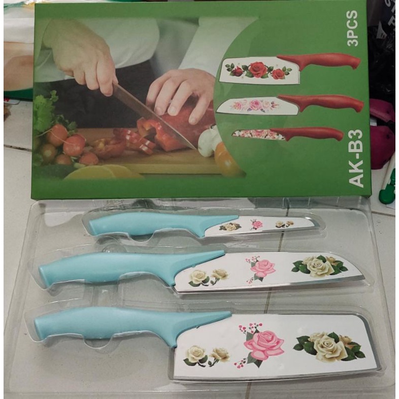 PISAU SET MOTIF BUNGA / PISAU SET KERAMIK MOTIF BUNGA / PISAU CANTIK TERMURAH