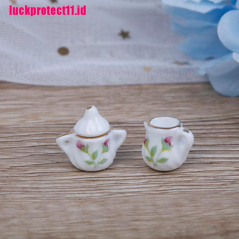 Lucktoy 15pcs / Set Miniatur Cangkir Teh / Kopi Bahan Keramik Porselen Skala 1: 12 Untuk Rumah Boneka