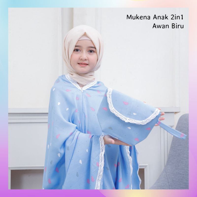 Mukena Anak Tanggung umur 8 9 10 11 12 tahun Katun Rayon / Mukena anak 2in1 Terbaru LILAC PUTIH