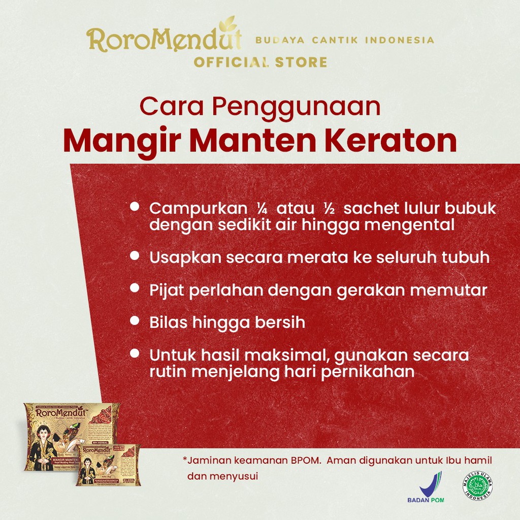 Roro Mendut Lulur Pencerah Dan Pemutih Kulit Badan Tangan Mangir Manten Keraton BPOM Original 40 gr