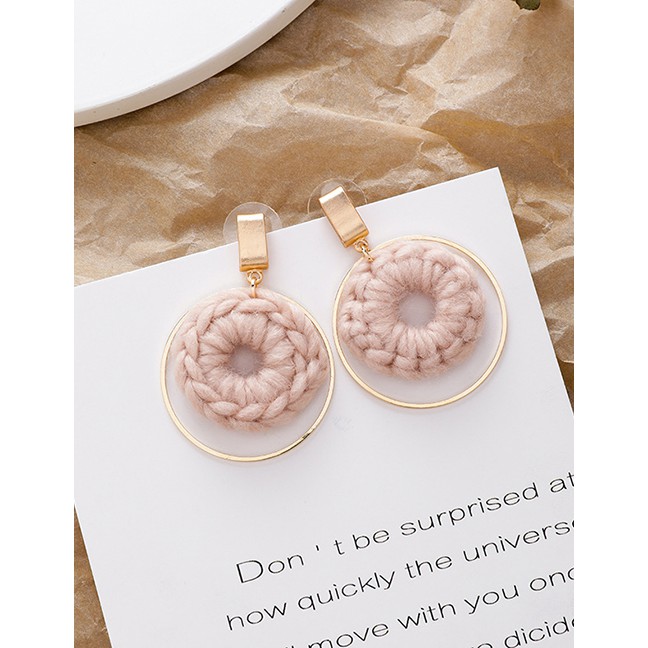 LRC Anting Tusuk Fashion Pink 925 Silver Needle Geometric Plush Round Metal Earrings D48781