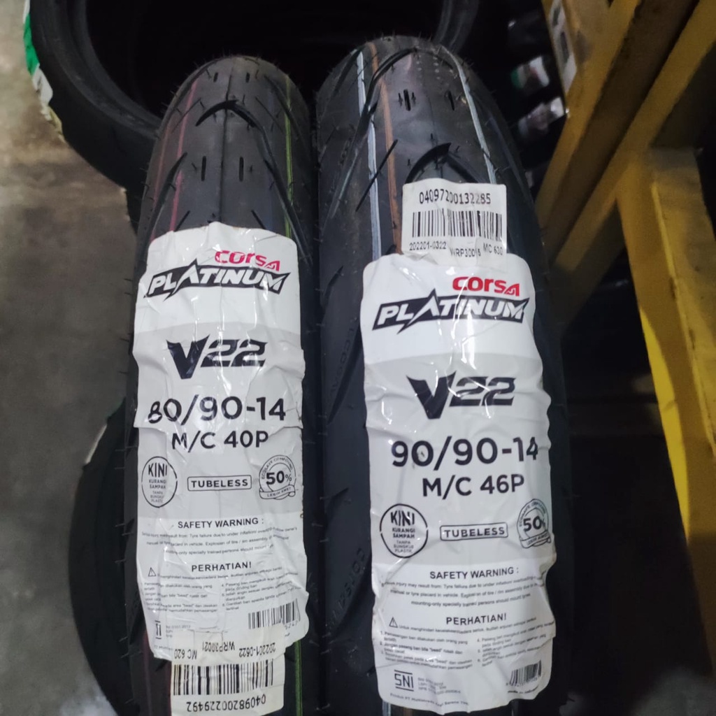 Paket Ban matic Corsa V22 80 90 &amp; 90 90 14 tubeless PLATINUM SOFT COMPOUND