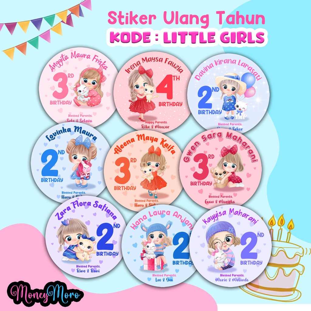 

MoneyMoro Stiker Ultah Anak Tema Little Girls / Stiker Birthday / Label Ulang Tahun