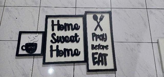 (paket Hemat) Walldecor, Hiasan Dinding Hsh, Wake Up Dan Pray Before Eat, Minimalis, Pajangan, Frame
