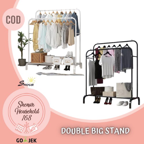 SHENAR , CARAMEL DOUBLE BIG STAND HANGER GANTUNGAN BAJU STAINLESS HANGER LEMARI BAJU TERBUKA  BIG STAND GANTUNGAN BAJU  UNIK VIRAL KAMAR TIDUR - BISA COD