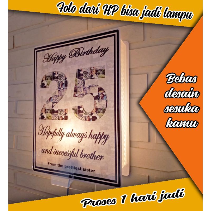 Lampu hias tidur frame foto nama custom mozaik mosaic kado hadiah unik