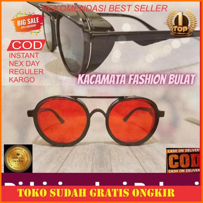 JUAL ORIGINAL-KACAMATA HITAM FASHION PRIA MODEL BULAT UNIK KLASIK RETRO KEREN REKOMENDASI