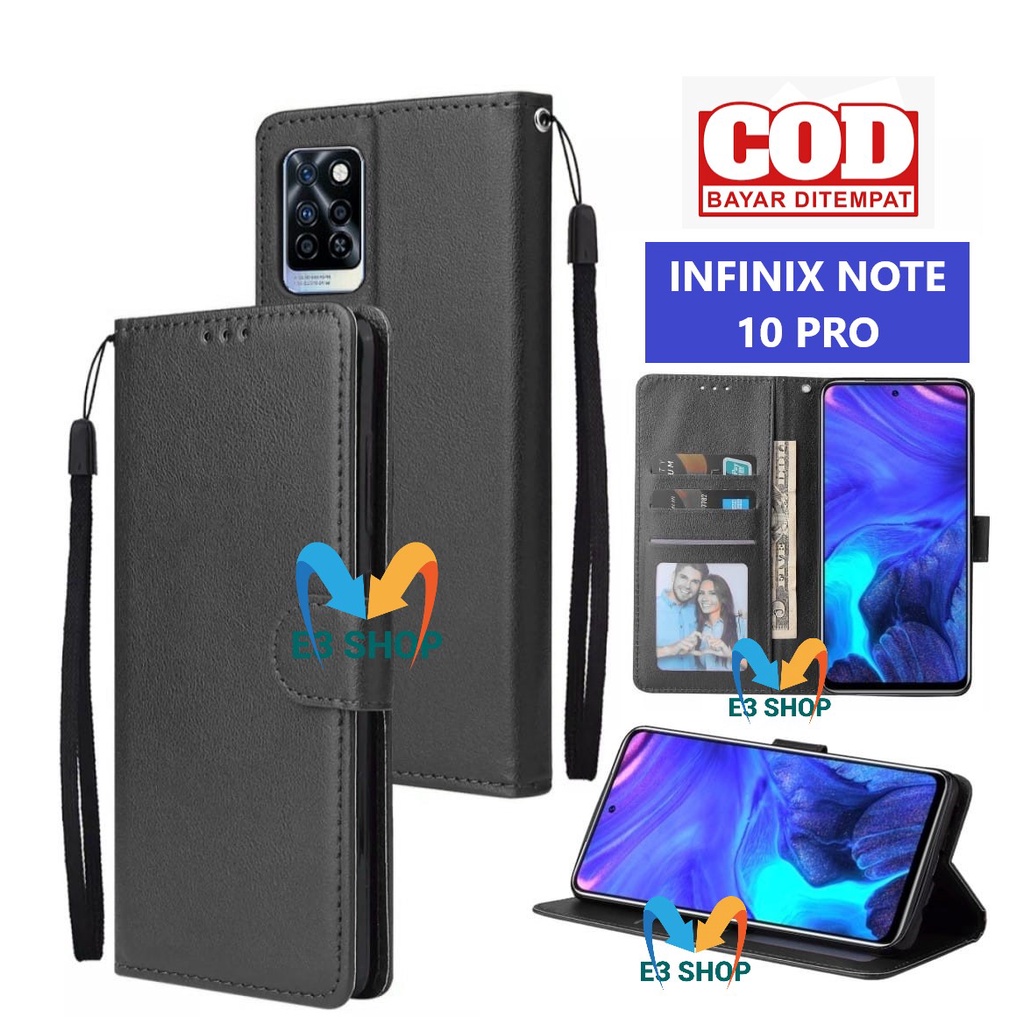 CASE HP INFINIX NOTE 10 PRO LEATHER  FLIP COVER WALLET STANDING DOMPET CASING