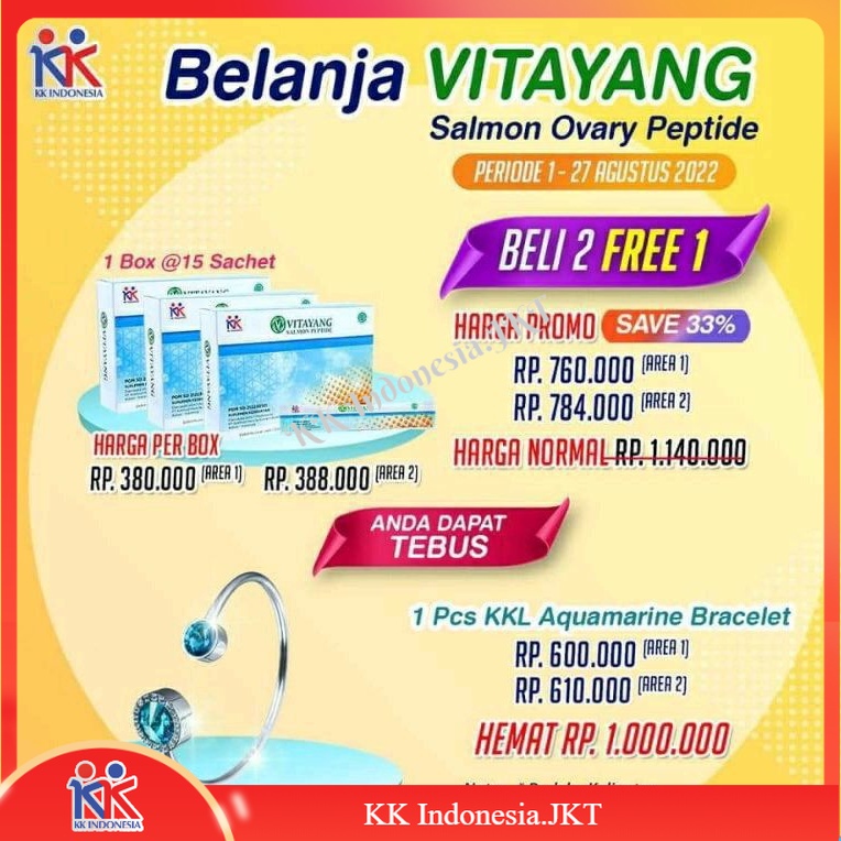PROMO Gelang KK Liforce Aquamarine Bracelet + Extra 3 Box Vitayang SOP Salmon Ovary Peptide