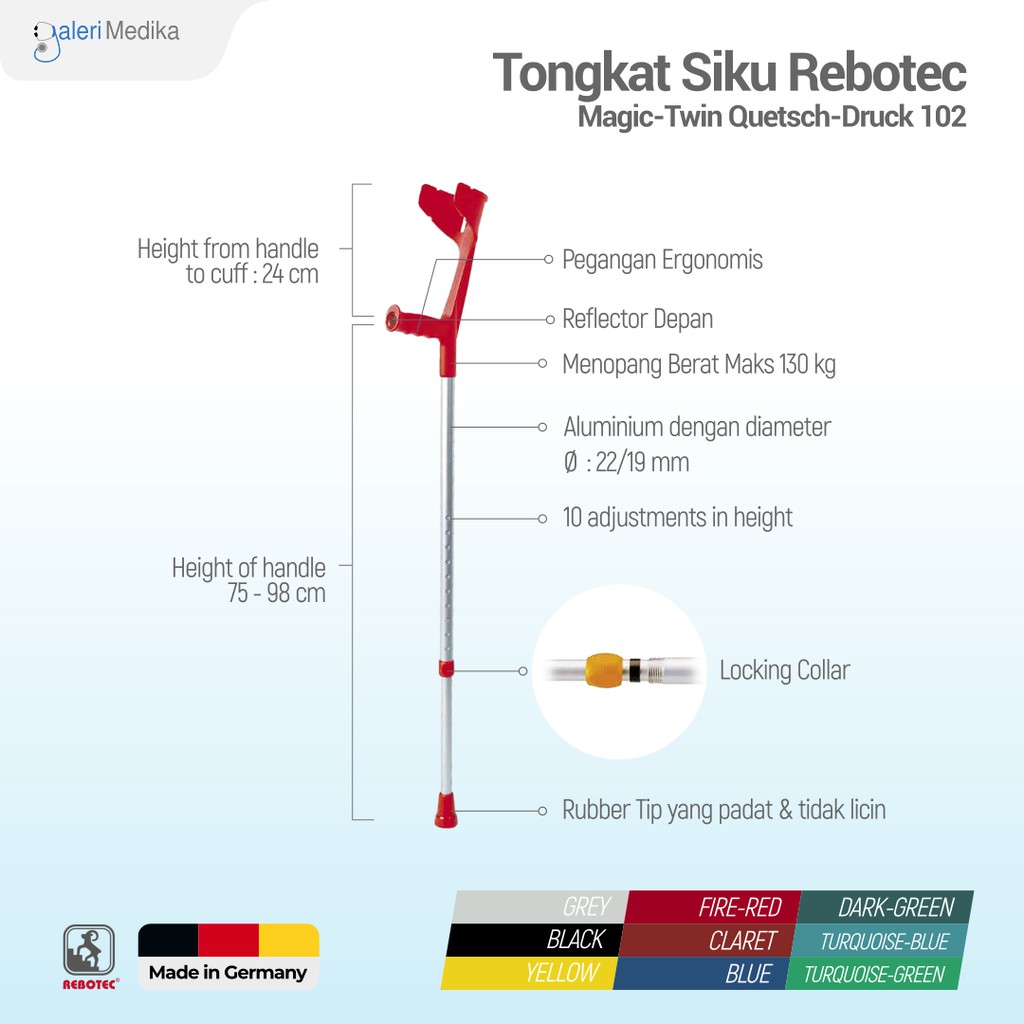 Tongkat Jalan / Tongkat Elbow / Tongkat Siku Rebotec Magic-Twin 102 - Tongkat Bantu Jalan