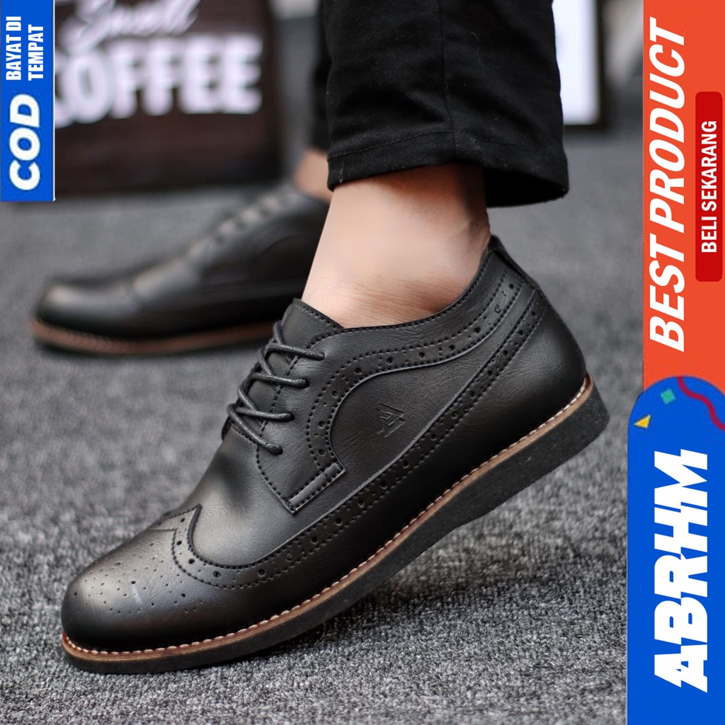 Sepatu Formal Kerja Pantopel Hitam Pria Original ABRHM SAGA