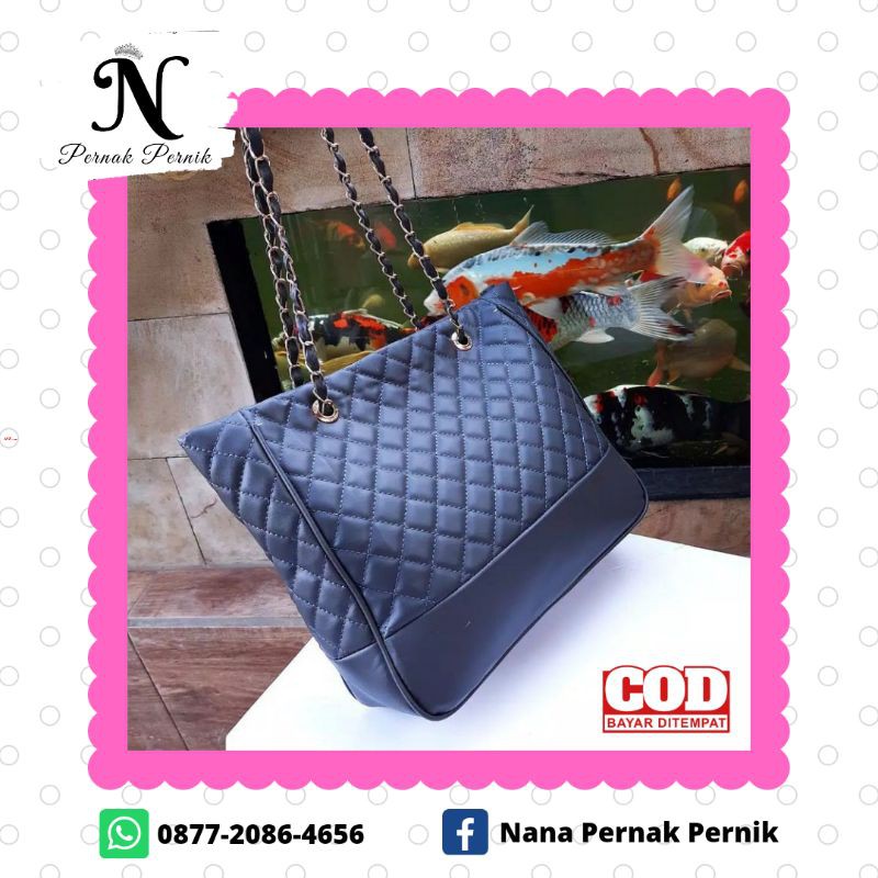 Tas Tote Bag Chanel Tali Rantai Model Resleting Kulit Sintetis Berkualitas Murah