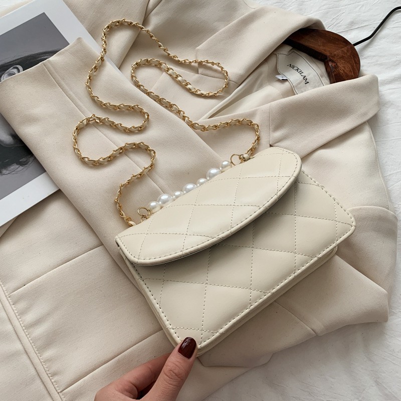 Tas Bahu Premium Leather Import Shoulderbag Motif Quilt Polos Kulit Wajik Aksen Bola Mutiara TAS077