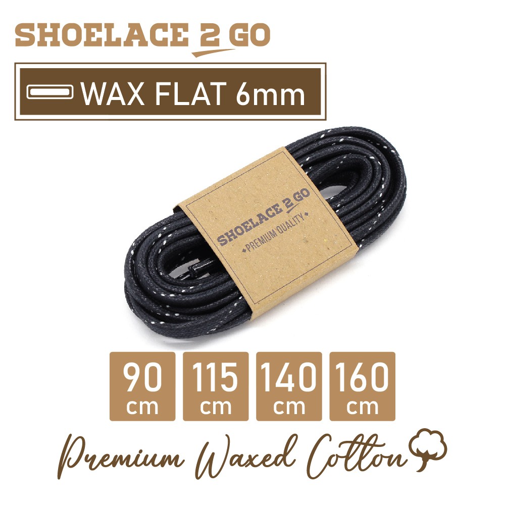 SHOELACE 2 GO PREMIUM TALI SEPATU LILIN WAX GEPENG PIPIH FLAT - WF6 - M1 - BLACK &amp; WHITE STRIPE - 6MM