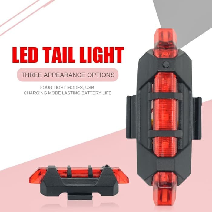 Lampu Belakang Sepeda LED Bicycle Tail Light Bicycle Rear Lamp Night Rechargeable Micro USB