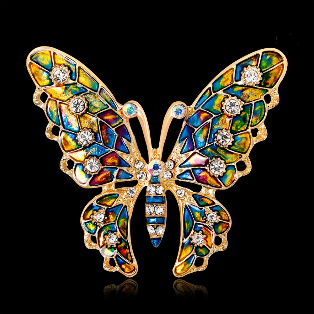 OW@ Butterfly Rhinestone Colorful Metal Lapel Brooch Pin Fashion Jewelry Women Gift