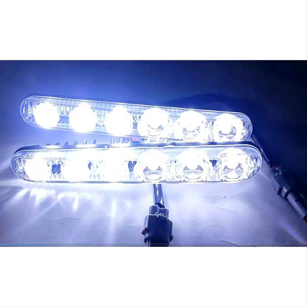 led drl gril bumper depan mobil / motor 6 titik daytime running light universal model toyota fortuner