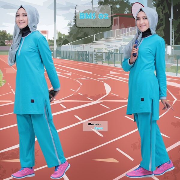 BELIEVE BMS 02 TOSCA /CYAN BAJU OLAHRAGA MUSLIMAH OLGA WANITA SENAM JOGING FASHION MUSLIM KAOS MURAH