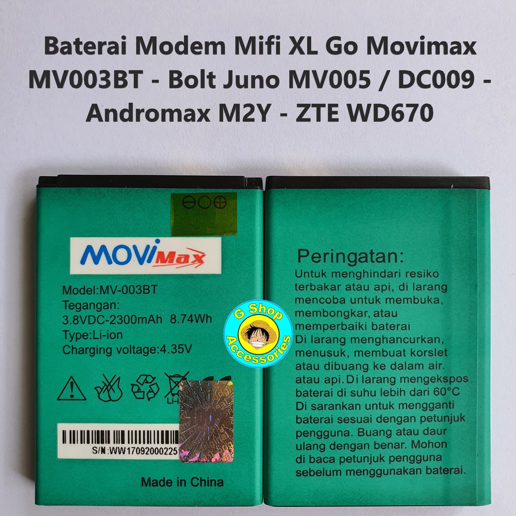 Baterai Battery Original Modem Mifi XL Go Movimax MV003BT MV005 M2Y ZTE WD670 Batre