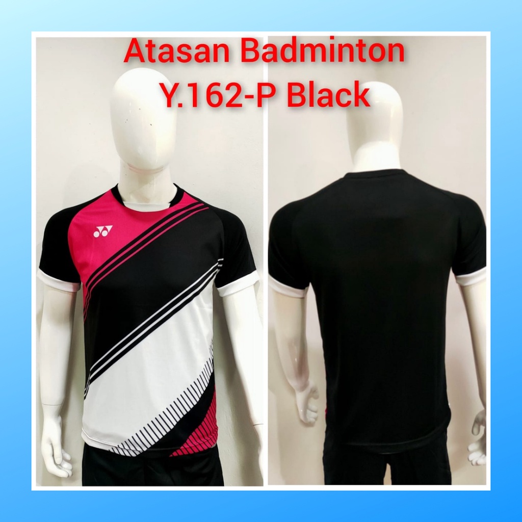 Kaos badminton pria jersey bulutangkis baju atasan jersy wanita dewasa t-shirt outfit seragam kostum olahraga casual suit pakaian jarsey oblong apparel sports jersi sudirman cup bulu tangkis Y162 hitam polos