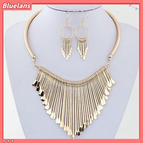 Bluelans Set Perhiasan Kalung Choker Liontin Rumbai Untuk Wanita