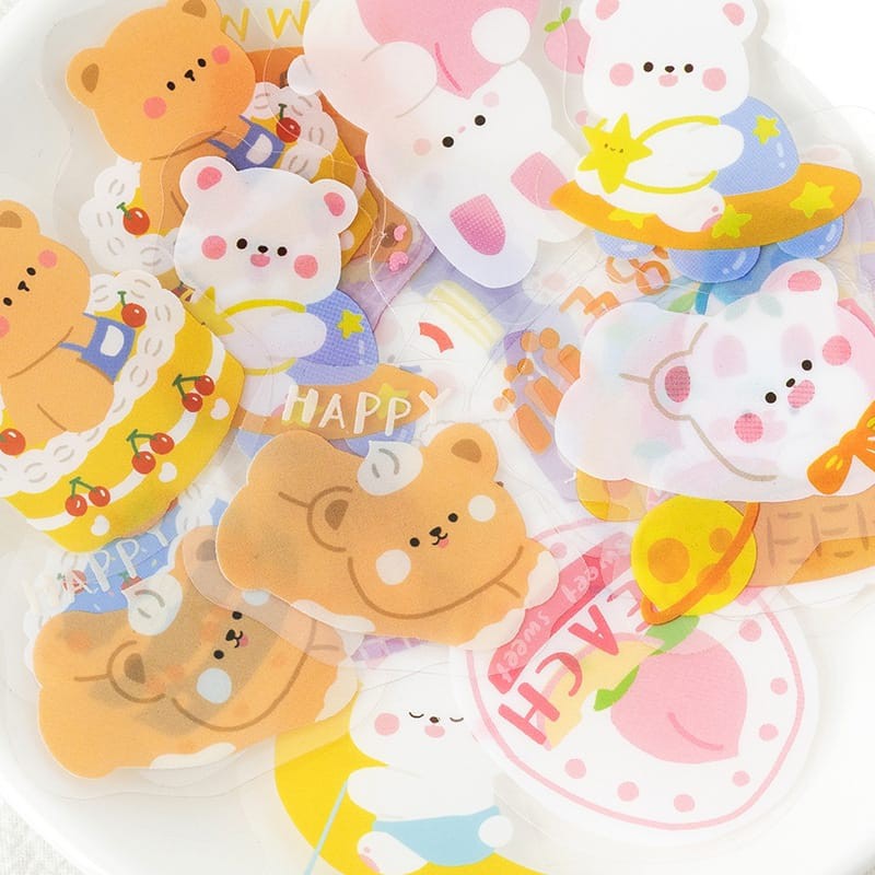 STICKER PVC 40 PCS KOREAN BEAR & FRIENDS ANTI AIR BUJO AESTHETIC SCRAPBOOK-1