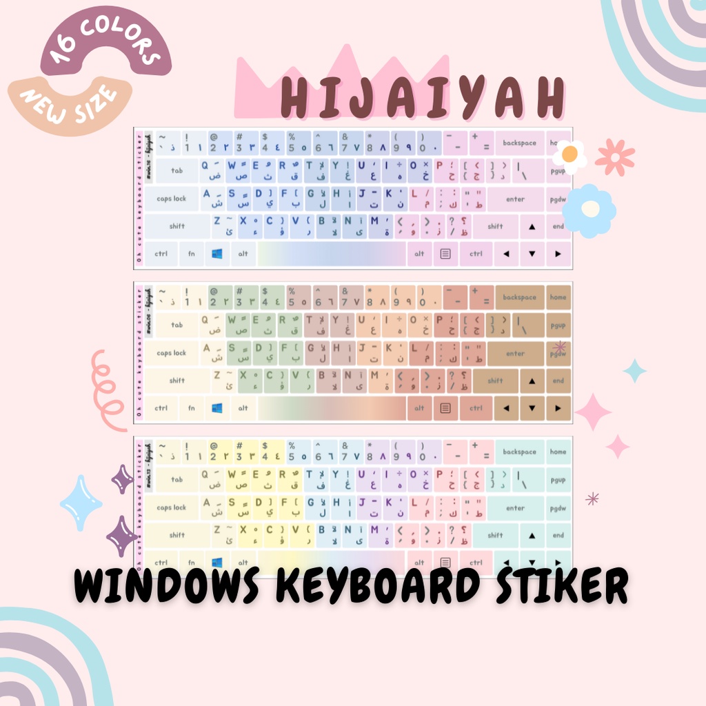 

LN Arabic Hijaiyah Keyboard Sticker for Windows Aesthetic Color Vinyl Laminated - Oh Cute Stiker
